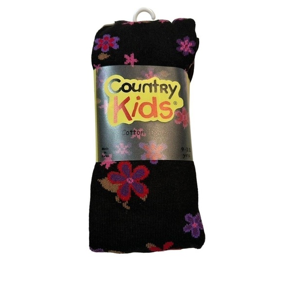 3 Pack Country Kids Cotton Girls Tights 9-11 Years Black Floral - Picture 4 of 5